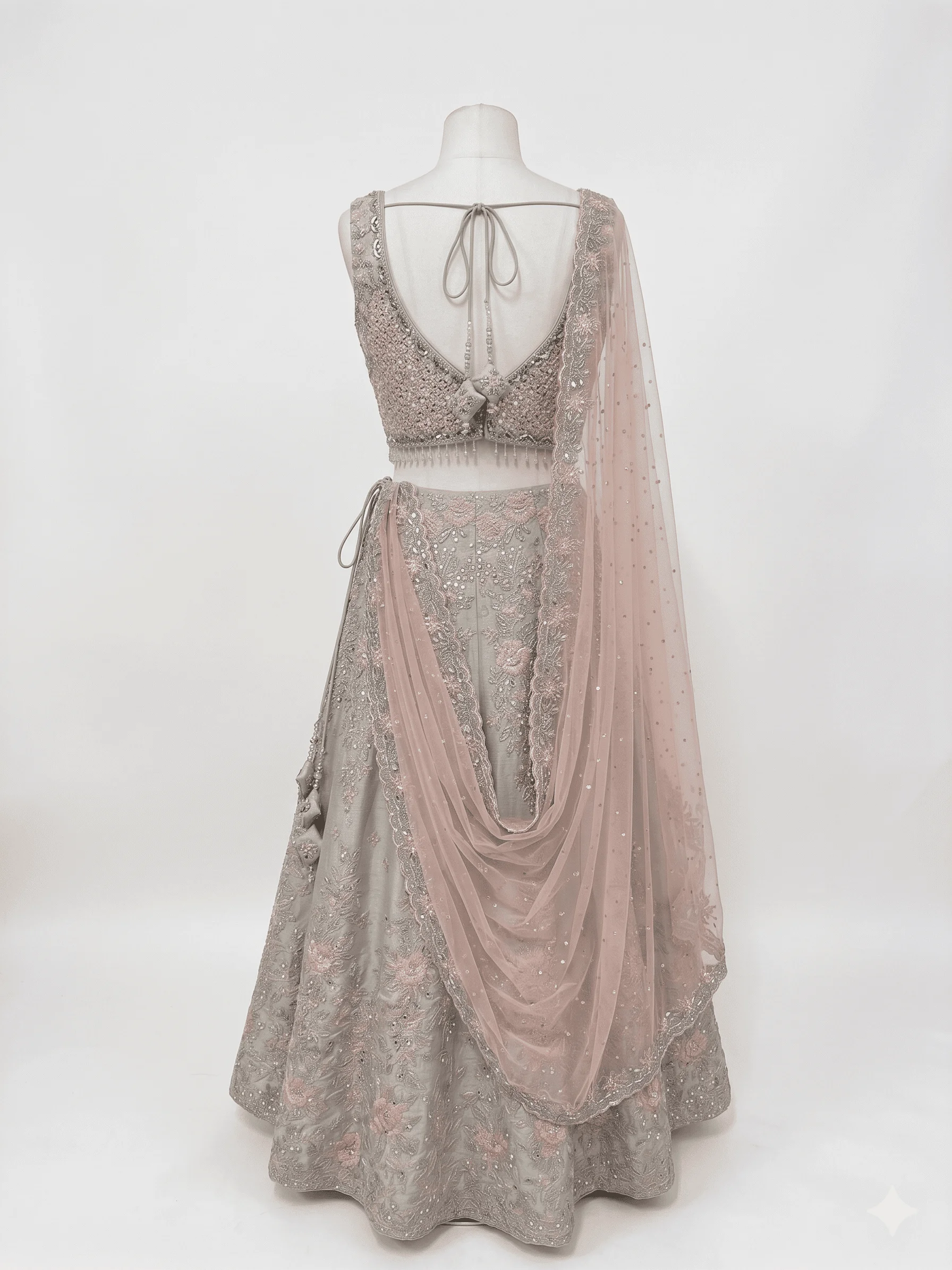 Image 3 of Pastel Mint Green Silk Lehenga with Thread and Mirror Work