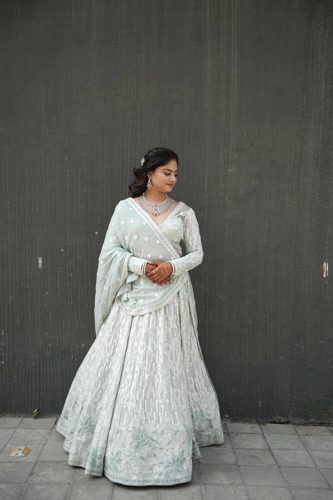 Image 4 of Silver Lehenga by Custom / Other