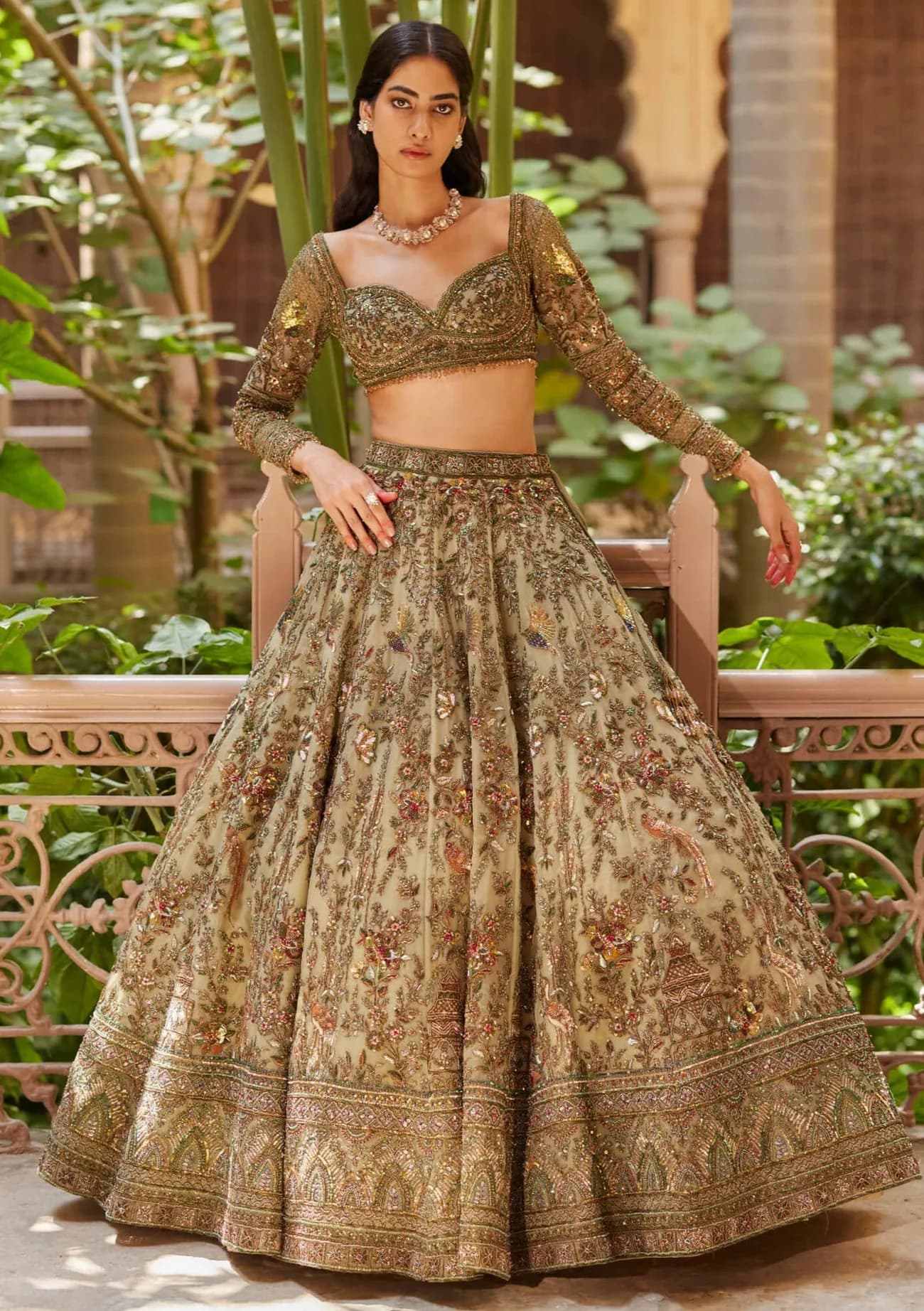 Image 1 of Green Lehenga by Custom - Shivani