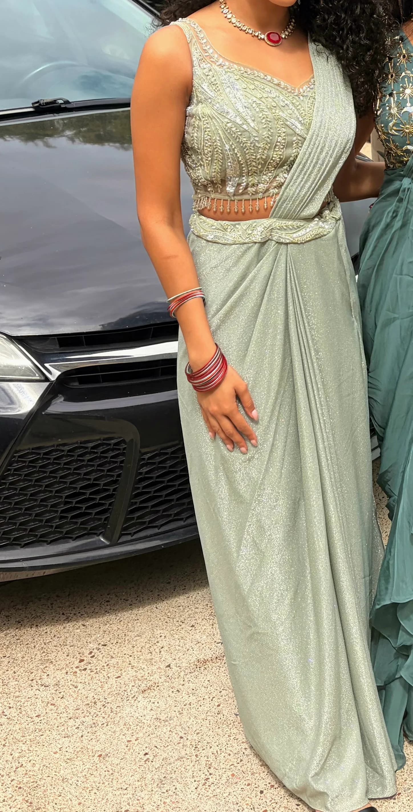 Image 2 of Green Sari by Custom / Other