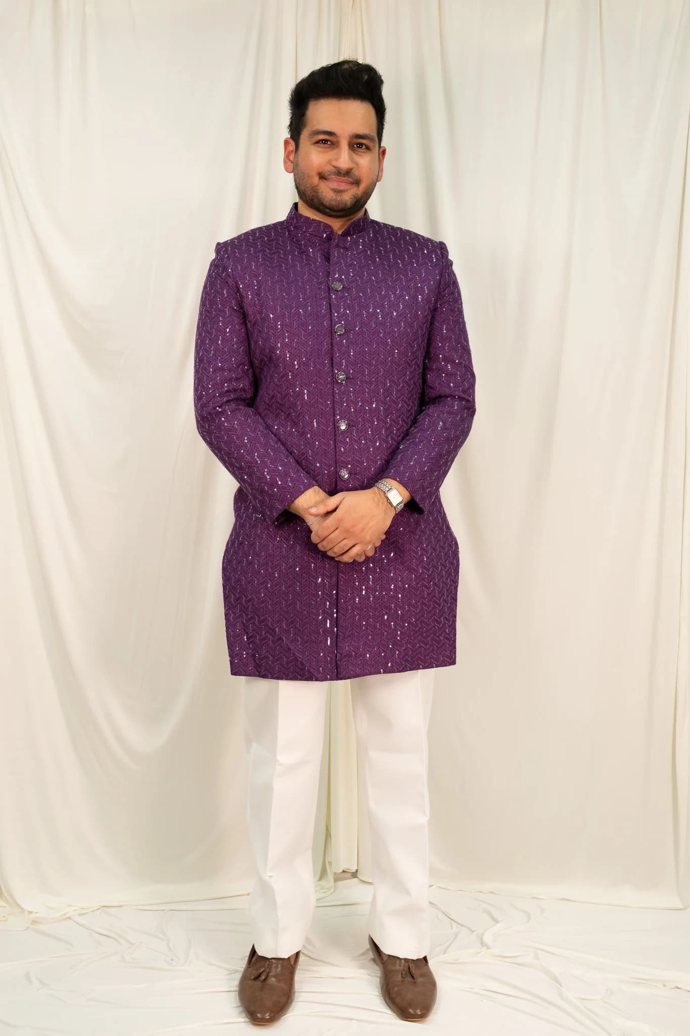 Image 1 of Aayka (42) - Nick Sherwani (Purple)
