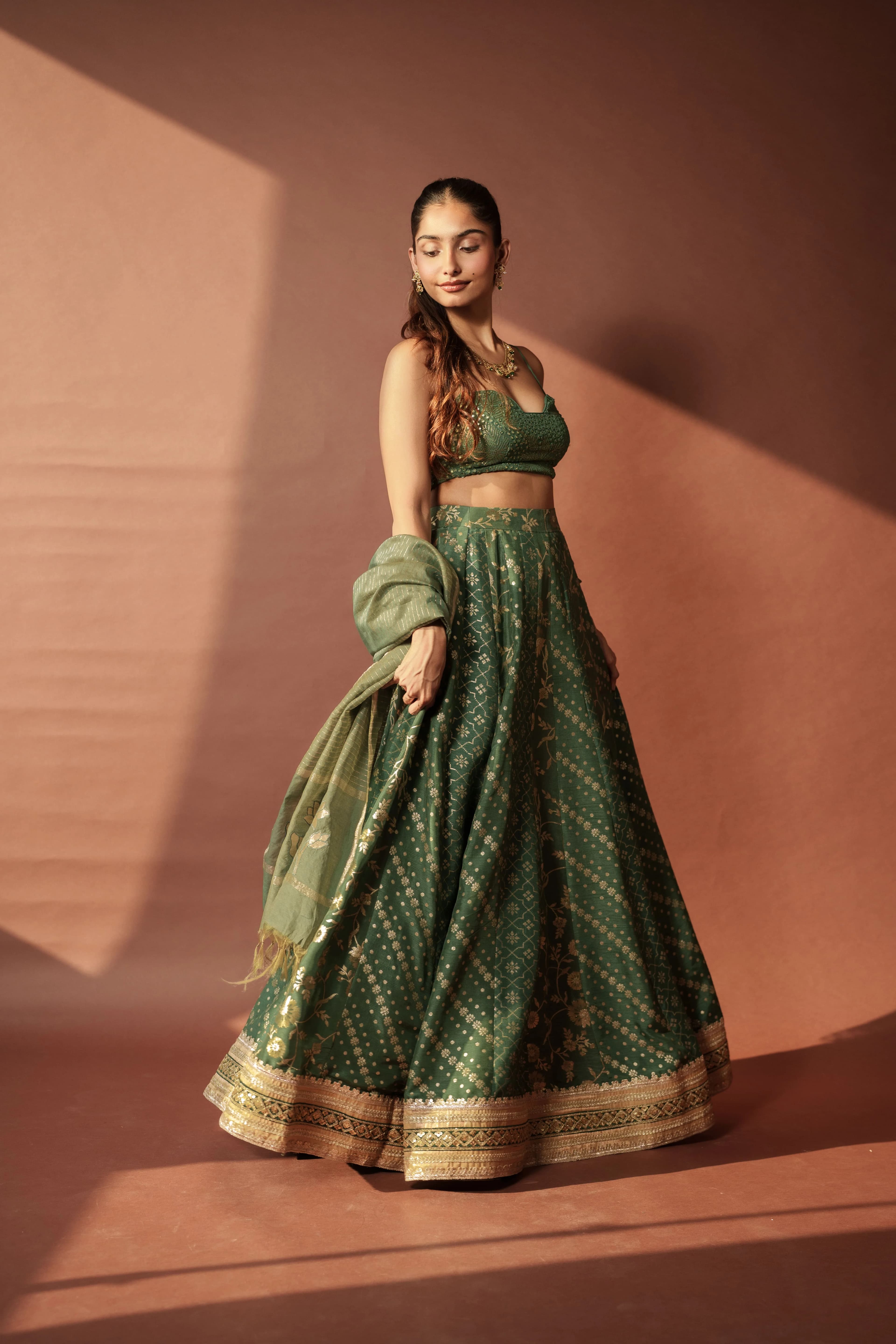 Image 1 of Aayka (XS) - Sravya II Lehenga (Light Green)