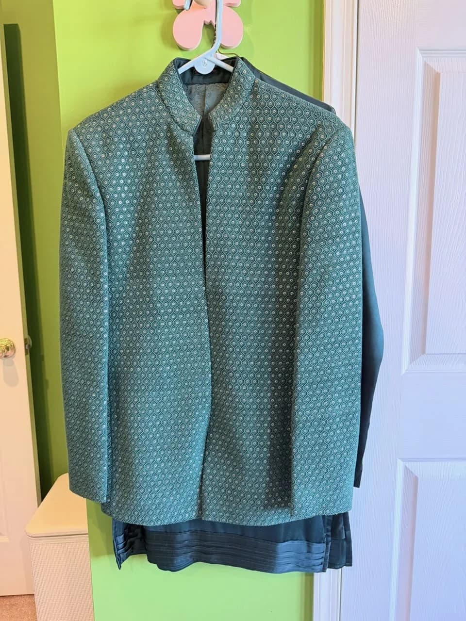 Image 2 of Emerald Green Indo-Western Jodhpuri with Sequin Embroidery
