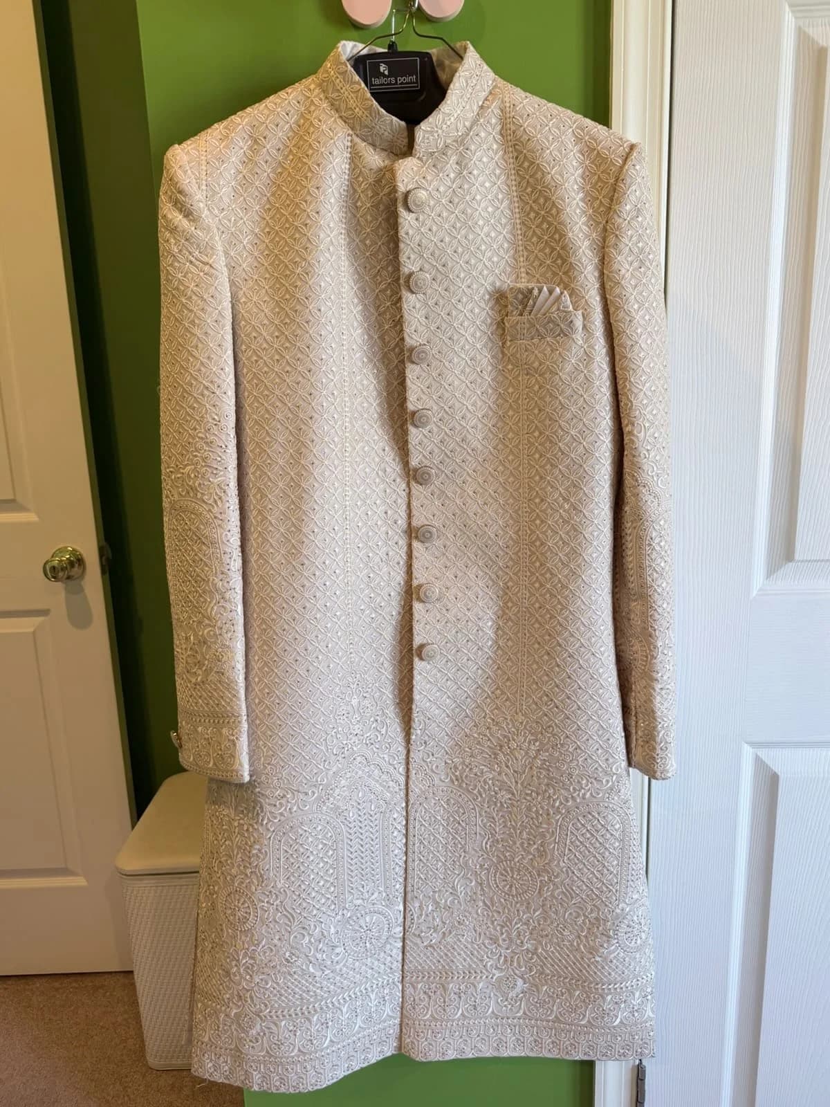 Image 2 of Cream Champagne Sherwani with Sequin Embroidery