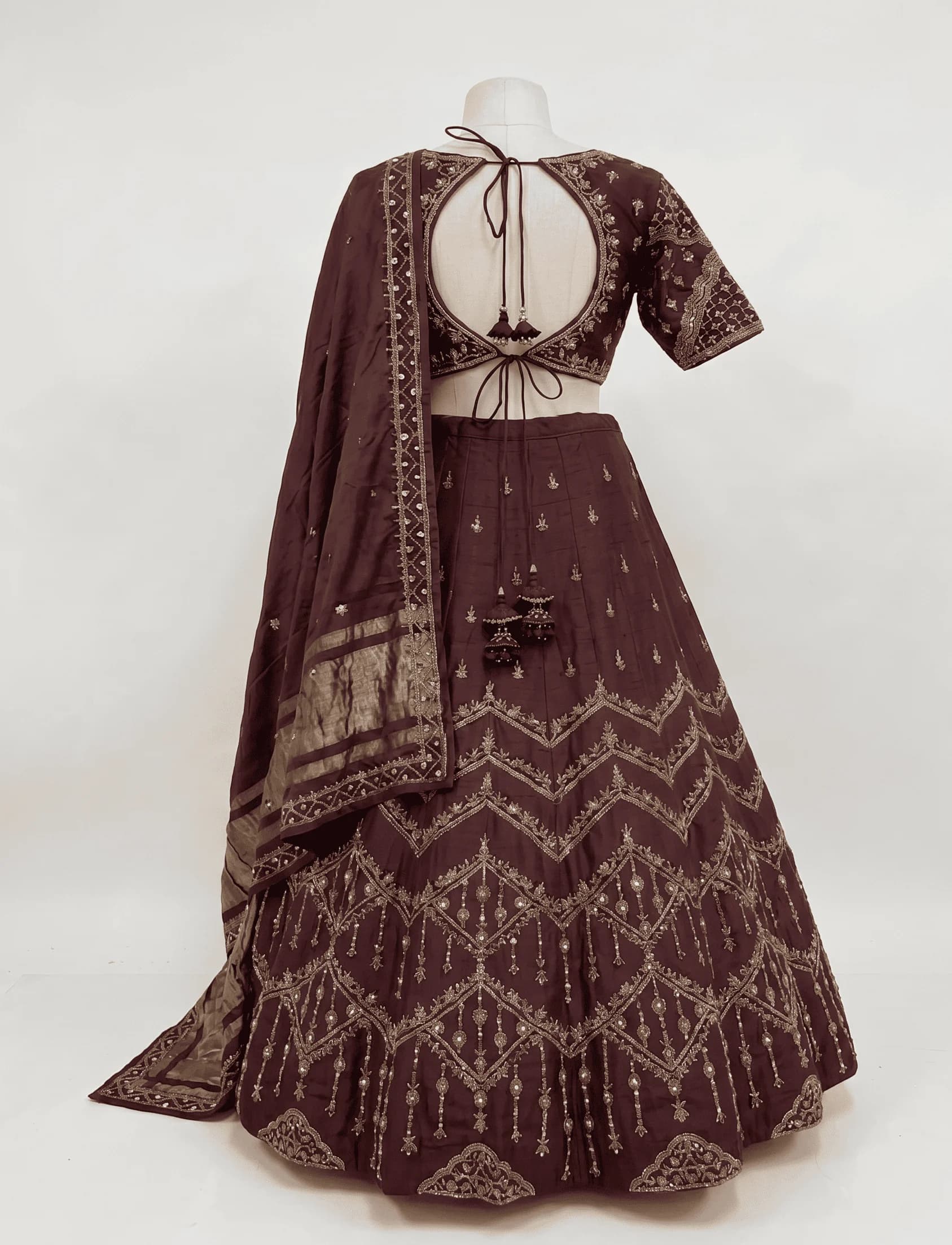 Image 3 of Dark brown Silk lehenga with Handmade Khatla Work Pearl Embroidered