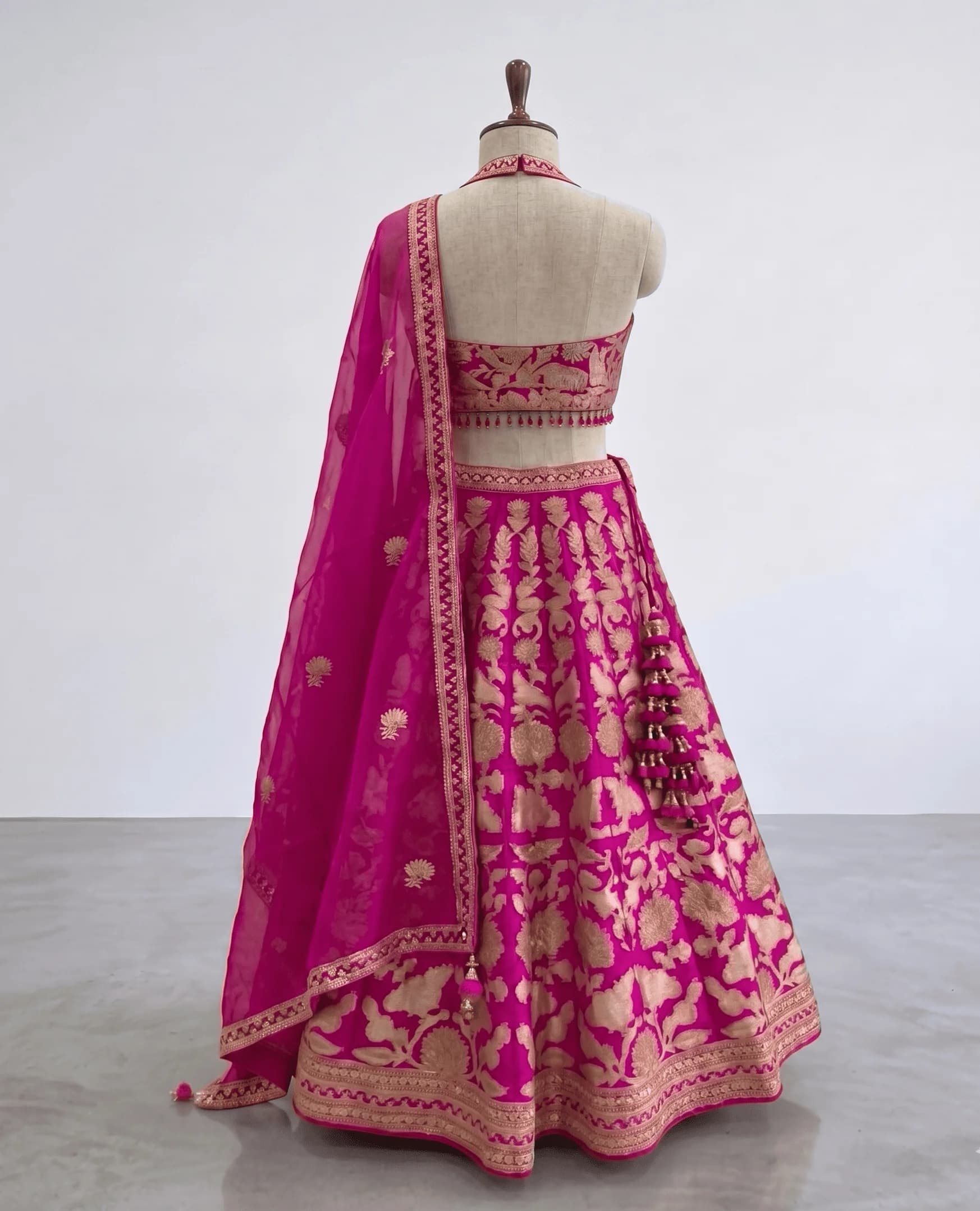 Image 2 of Fuchsia Pink Lurex Patch and Thread Embroidered Lehenga with Organza Dupatta