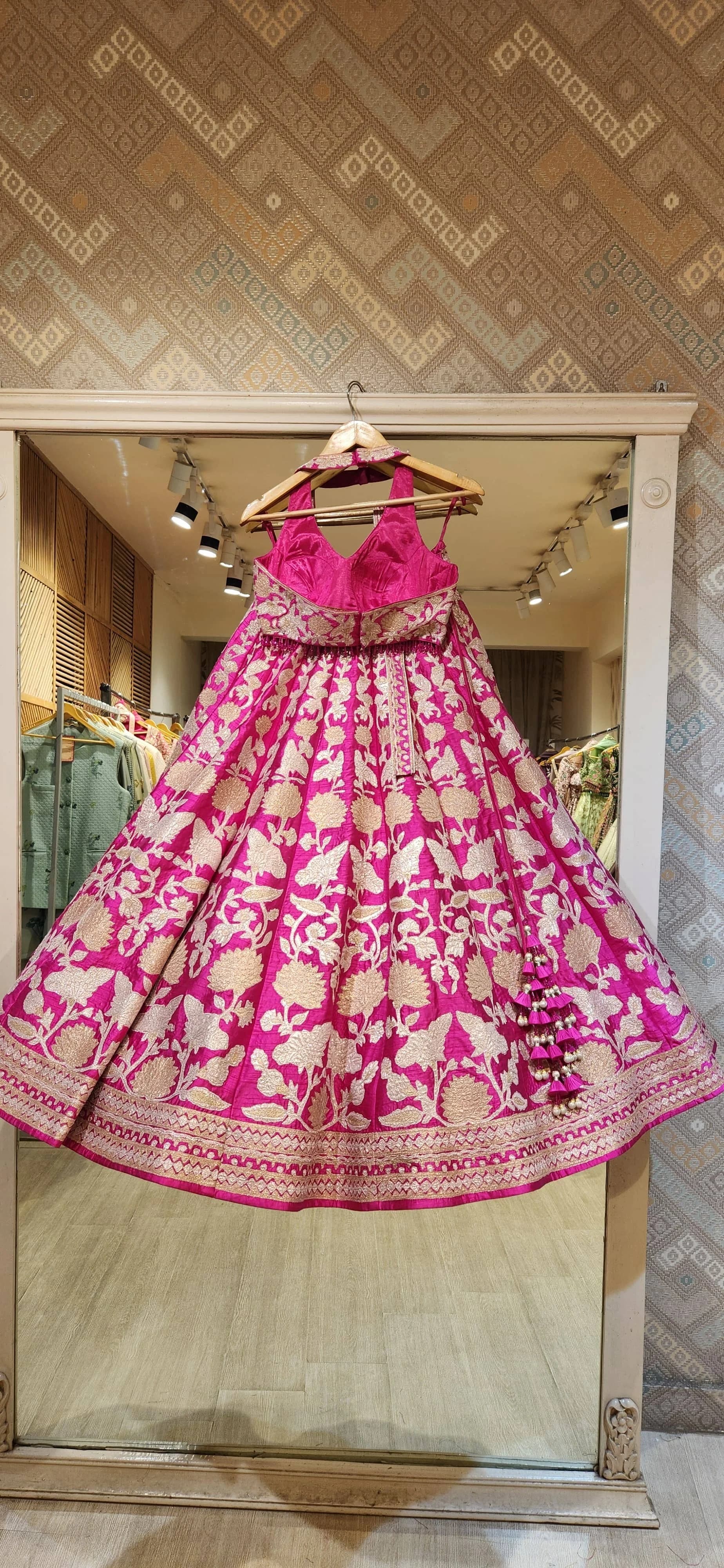 Image 4 of Fuchsia Pink Lurex Patch and Thread Embroidered Lehenga with Organza Dupatta