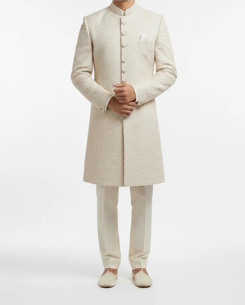 Image 1 of Cream Champagne Sherwani with Sequin Embroidery