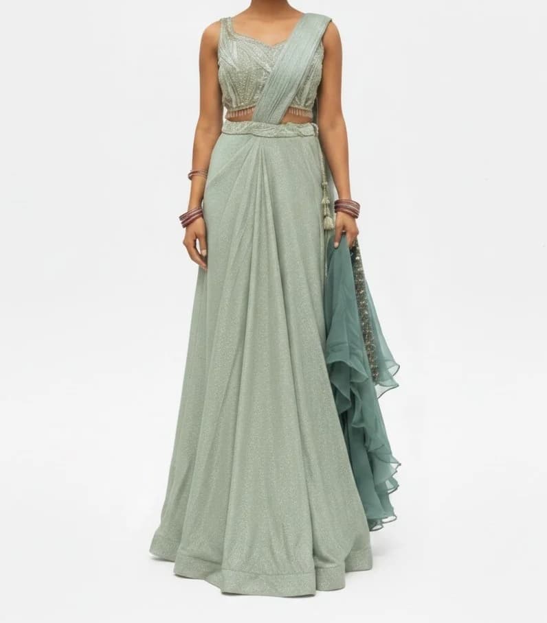 Image 1 of Green Sari by Custom / Other