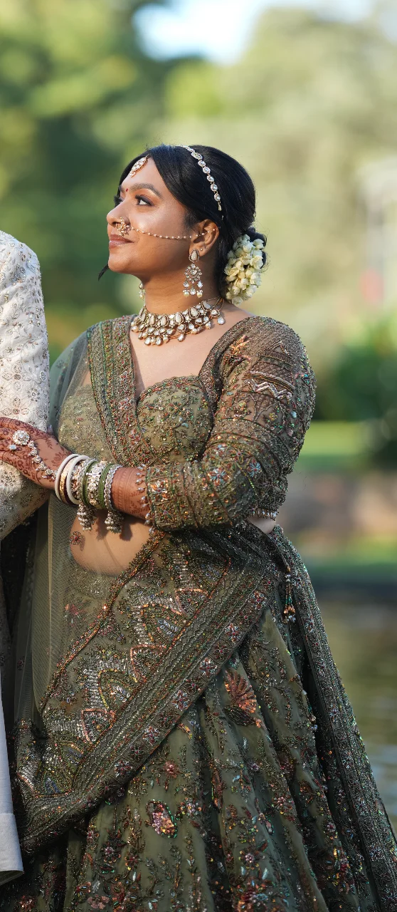Image 3 of Sage Green Lehenga by Custom - Shivani