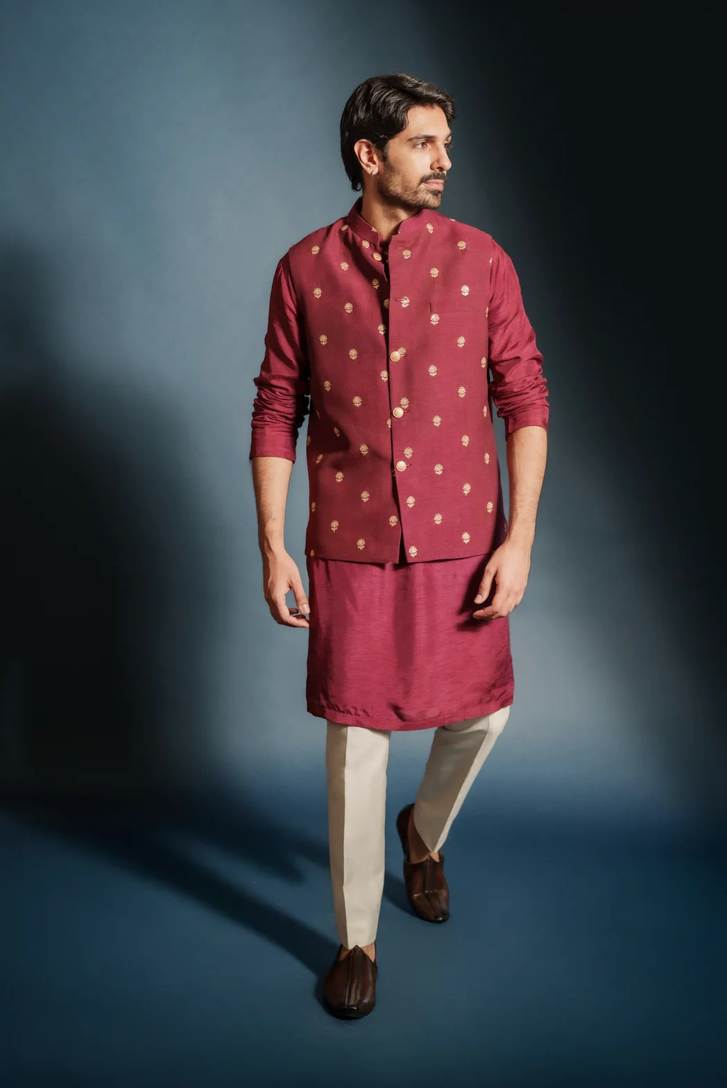 Aayka - Ansel Kurta with Vest (Maroon)